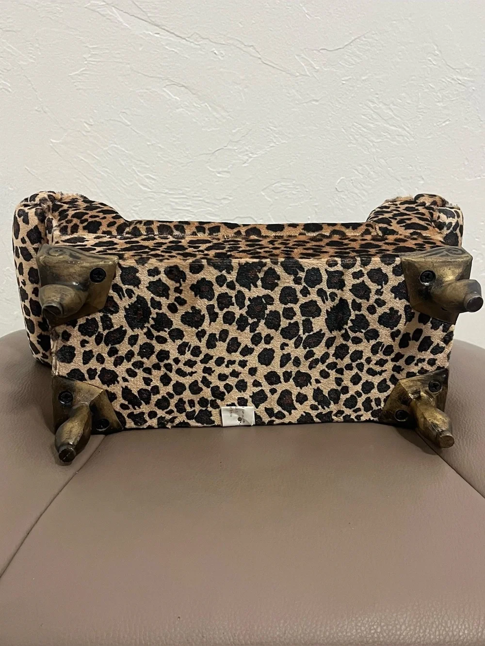 Miniature Chaise Lounge Jewelry Box Leopard Print Velvet Small Couch Trinket Cas